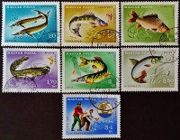 Набор почтовых марок (7 шт.). "XIV Конгресс Международной федерации рыболовов". 1967 год, Венгрия.