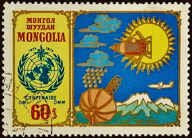 Почтовая марка. "100 лет Всемирной метеорологической организации". 1973 год, Монголия.