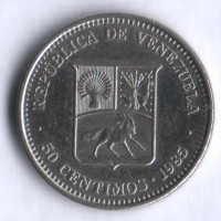 Монета 50 сентимо. 1985 год, Венесуэла.
