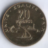 Монета 20 франков. 2017 год, Джибути.