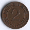 Монета 2 рейхспфеннига. 1924 год (D), Веймарская республика.