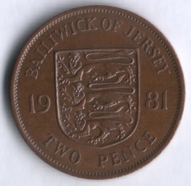 Монета 2 пенса. 1981 год, Джерси.