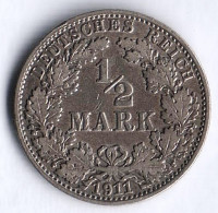 Монета 1/2 марки. 1911 год (A), Германская империя.