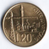 Монета 20 лир. 1991 год, Ватикан.
