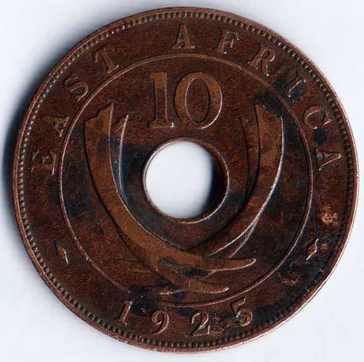 Монета 10 центов. 1925 год, Британская Восточная Африка.
