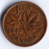 Монета 1 цент. 1947 год, Канада.