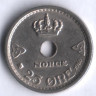 Монета 25 эре. 1950 год, Норвегия.