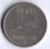 Монета 50 эре. 1961 год, Норвегия.