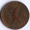 Монета 1 цент. 1880 год, Нидерланды.
