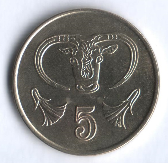 Монета 5 центов. 1991 год, Кипр.