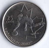 Монета 25 центов. 2007 год, Канада. Ванкувер 2010, кёрлинг.