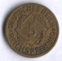 Монета 5 рейхспфеннигов. 1924 год (A), Веймарская республика.