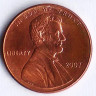 Монета 1 цент. 2007 год, США.