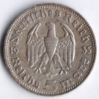 Монета 5 рейхсмарок. 1935 год (D), Третий Рейх.