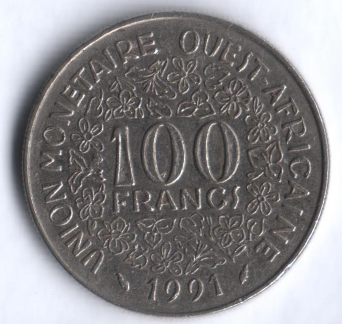 Монета 100 франков. 1991 год, Западно-Африканские Штаты.