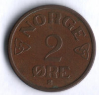 Монета 2 эре. 1955 год, Норвегия.