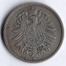 Монета 1 марка. 1881 год (A), Германская империя.