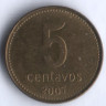 Монета 5 сентаво. 2010 год, Аргентина.