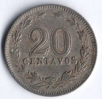 Монета 20 сентаво. 1926 год, Аргентина.