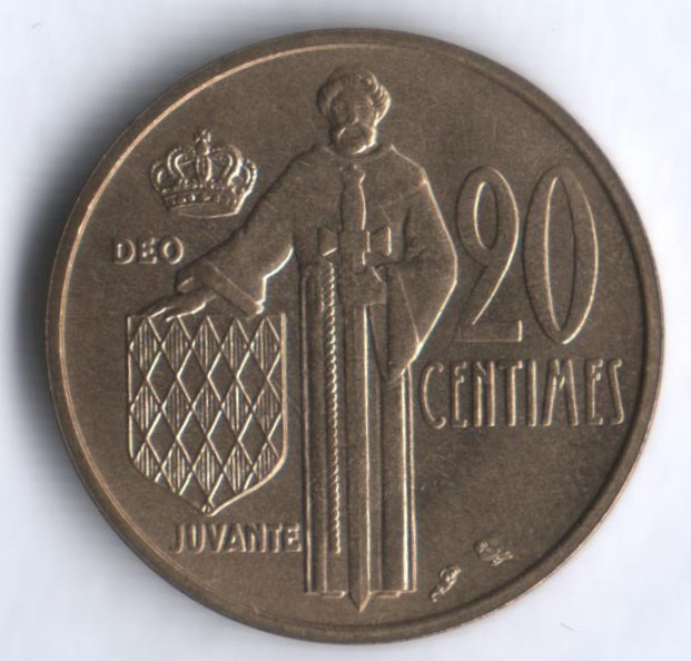 Монета 20 сантимов. 1962 год, Монако.