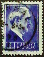 Почтовая марка (9 k.). "Президент Инону". 1942 год, Турция.