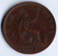 Монета 1 пенни. 1862 год, Великобритания.