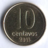 Монета 10 сентаво. 2011 год, Аргентина.