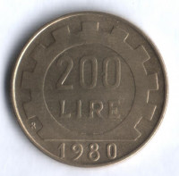 Монета 200 лир. 1980 год, Италия.
