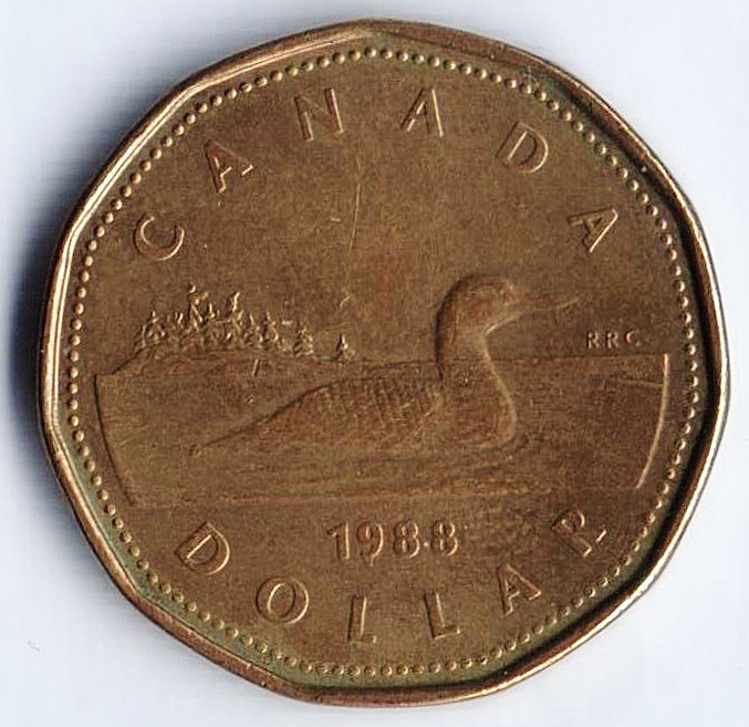Монета 1 доллар. 1988 год, Канада.