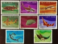 Набор почтовых марок (8 шт.). "Акулы и скаты (I)". 1980 год, Вьетнам.