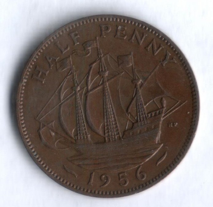 Монета 1/2 пенни. 1956 год, Великобритания.