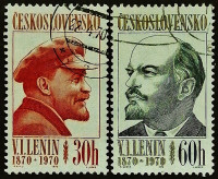 Набор почтовых марок (2 шт.). "100 лет со дня рождения В. И. Ленина". 1970 год, Чехословакия.