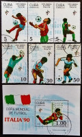 Набор почтовых марок (6 шт.) с блоком. "Чемпионат мира по футболу, Италия`1990". 1990 год, Куба.