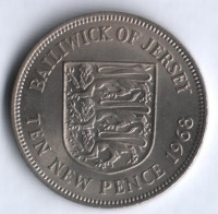 Монета 10 новых пенсов. 1968 год, Джерси.
