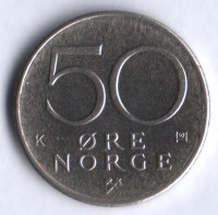 Монета 50 эре. 1983 год, Норвегия.