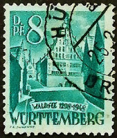 Почтовая марка (8 pf.). "Ратуша Вальдзее". 1948 год, Германия (Французская оккупация Вюрттенберга).