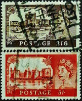 Набор почтовых марок (2 шт.). "Королева Елизавета II - Старинные замки". 1955-1959 годы, Великобритания.