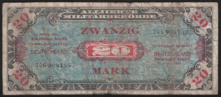 Бона 20 марок. 1944 год, Германия (союзническая оккупация).