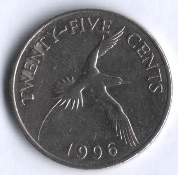 Монета 25 центов. 1996 год, Бермудские острова.