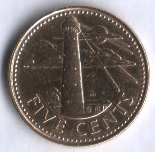 Монета 5 центов. 1988 год, Барбадос.