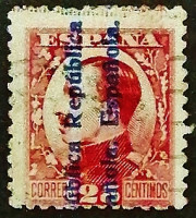 Почтовая марка (25 c.). "Король Альфонсо XIII (Republica Española)". 1931 год, Испания.