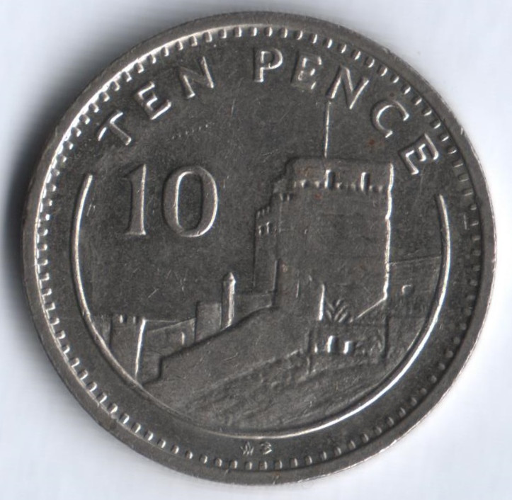 Монета 10 пенсов. 1991(AB) год, Гибралтар.