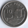 Монета 10 пенсов. 1991(AB) год, Гибралтар.