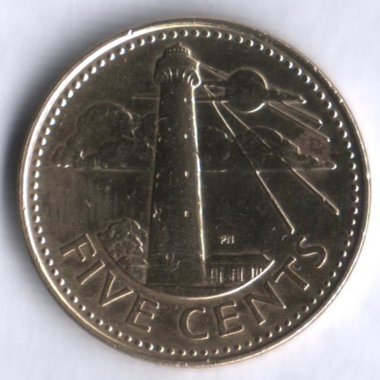 Монета 5 центов. 1989 год, Барбадос.