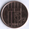 Монета 5 центов. 1994 год, Нидерланды.