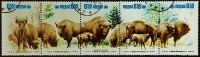 Набор почтовых марок в сцепке (5 шт.). "Европейский зубр". 1981 год, Польша.