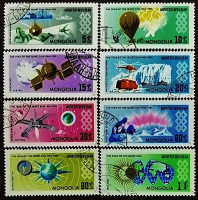 Набор почтовых марок (8 шт.). "Международный год Солнца". 1965 год, Монголия.
