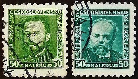 Набор почтовых марок (2 шт.). "Чешские композиторы". 1934 год, Чехословакия.