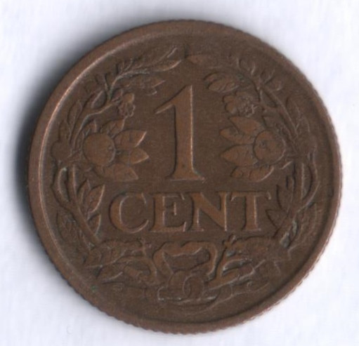 Монета 1 цент. 1919 год, Нидерланды.