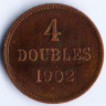 Монета 4 дубля. 1902 год, Гернси.